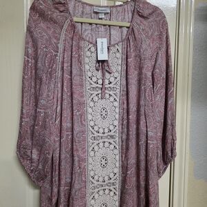 Dress Barn Pink Paisley Blouse with Lace Detail
